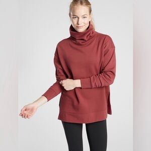 ATHLETA Funnel Neck Sweatshirt RED , SZ MEDIUM SIDE SLIT